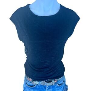 Nine Britton Black Lace Sleeveless Top SMALL Jersey Basic Shell Career